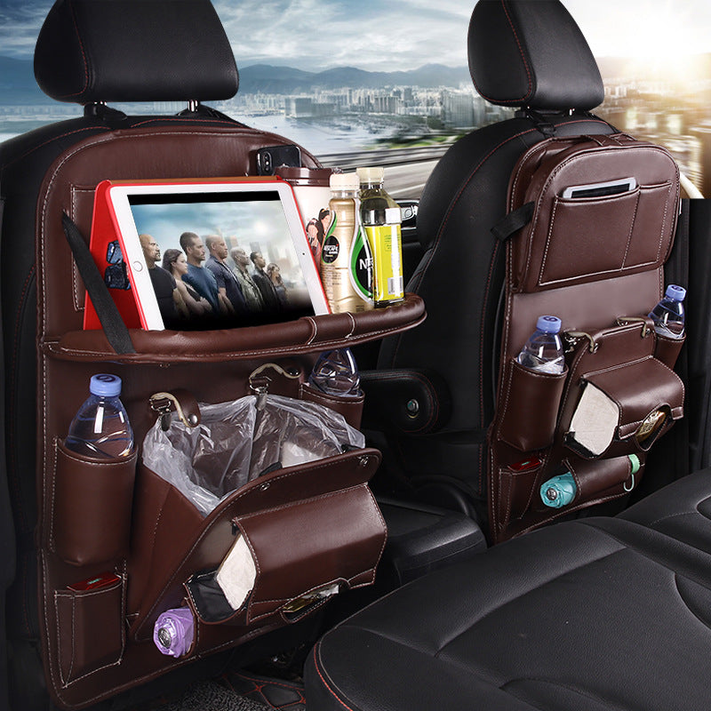 Luxury PU Car Backseat Organizer – Multi-Pocket Storage Bag with Tablet Holder & Cup Slots