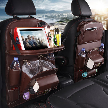 Luxury PU Car Backseat Organizer – Multi-Pocket Storage Bag with Tablet Holder & Cup Slots