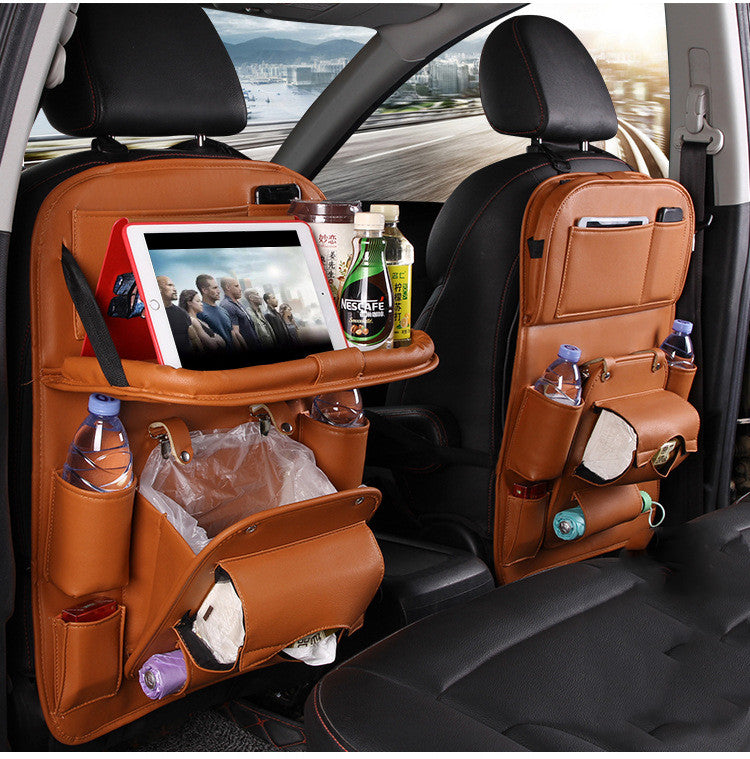 Luxury PU Car Backseat Organizer – Multi-Pocket Storage Bag with Tablet Holder & Cup Slots