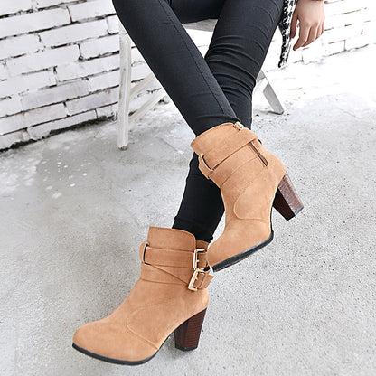 Women’s Winter Ankle Boots – Warm Leather Casual High Heel Booties