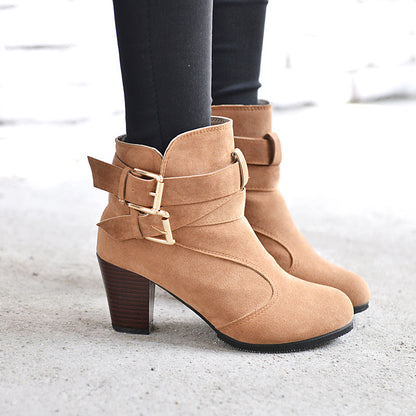 Women’s Winter Ankle Boots – Warm Leather Casual High Heel Booties