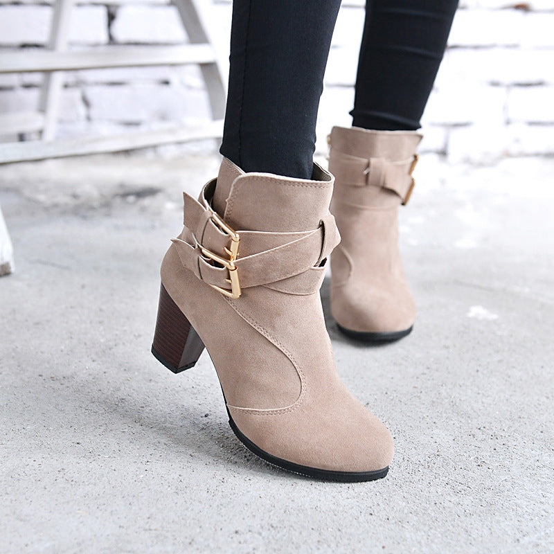 Women’s Winter Ankle Boots – Warm Leather Casual High Heel Booties