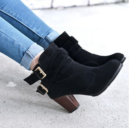 Women’s Winter Ankle Boots – Warm Leather Casual High Heel Booties