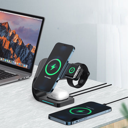 Magnetic 3-in-1 Wireless Charger Stand – Fast Charge Dock for Phone, Watch & Earbuds