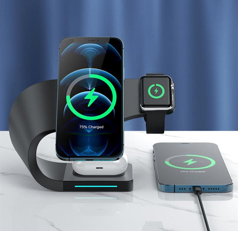 Magnetic 3-in-1 Wireless Charger Stand – Fast Charge Dock for Phone, Watch & Earbuds