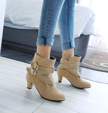 Women’s Winter Ankle Boots – Warm Leather Casual High Heel Booties