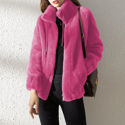 Women’s Fleece Zip-Up Jacket – Soft Warm Double-Faced Plush Cardigan
